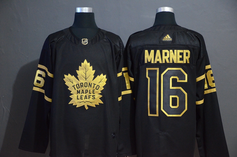 Men's Toronto Maple Leafs #16 Mitchell Marner Black Golden Stitched NHL Jersey